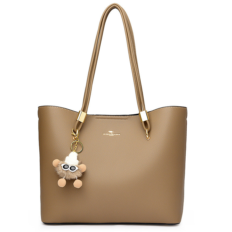 Women's Fashion Simple Solid Color Texture Portable Everyday Tote Bags