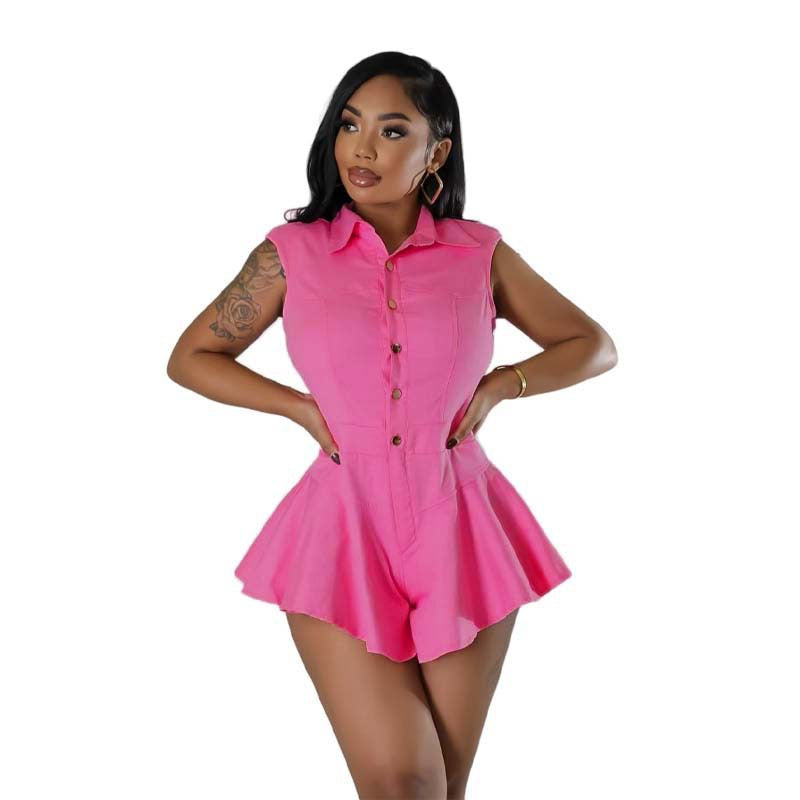 Summer Solid Color Sleeveless Waist French Shorts