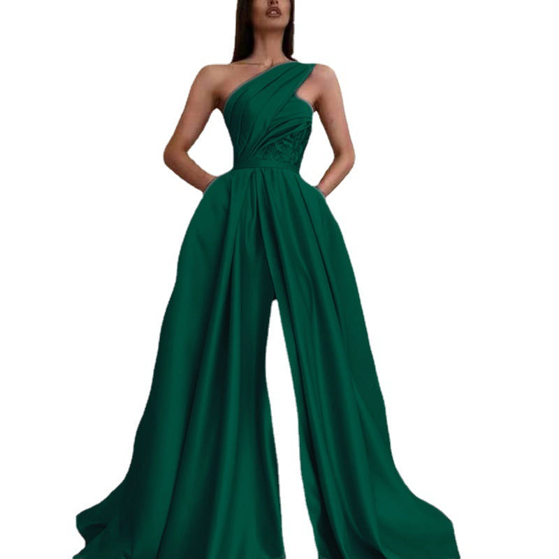 Women's Spring Sexy Slit Sloping Shoulder Dress Wedding Dresses
