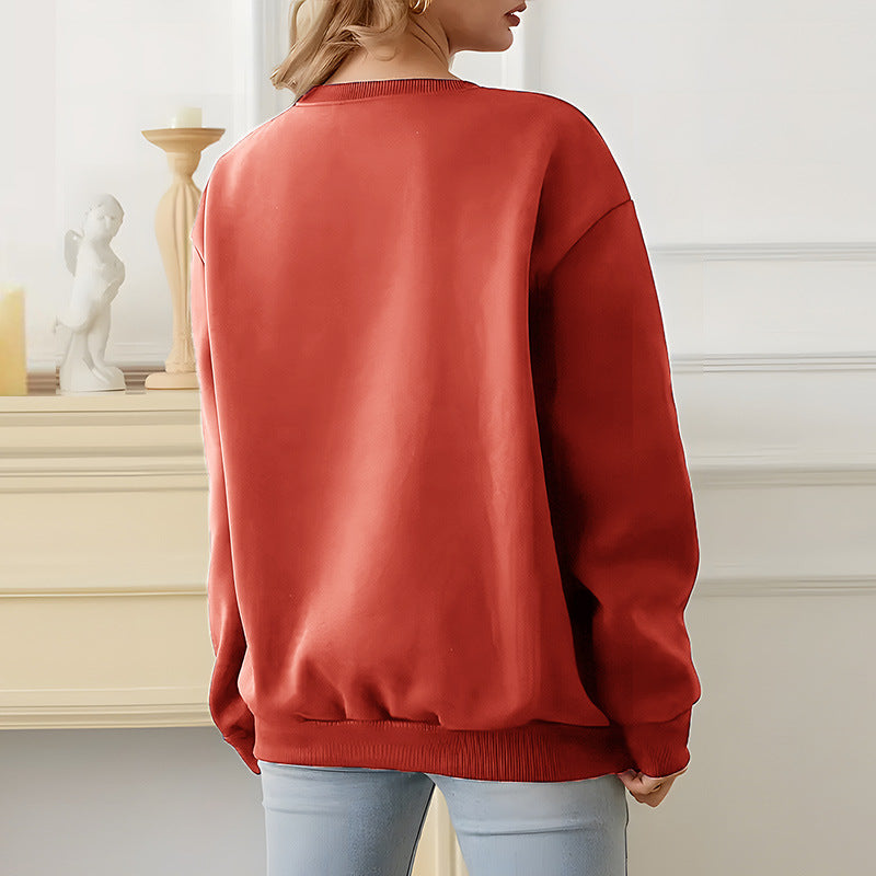 Women's Heel Wrapped Collar Brushed Hoody Round Neck Large Sweaters
