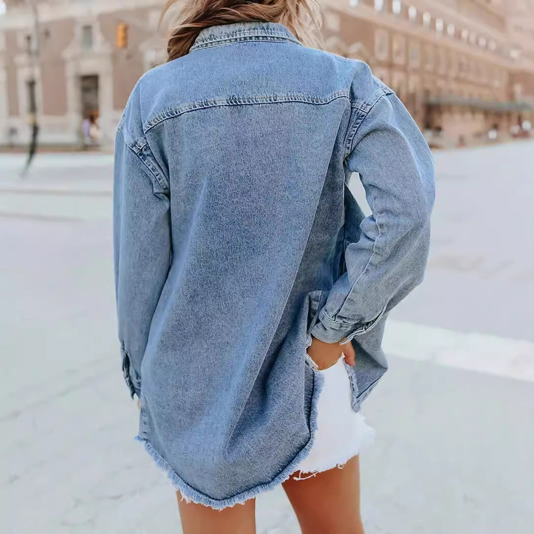 Women's Fashion Wear Denim Burr Shirt Blouses