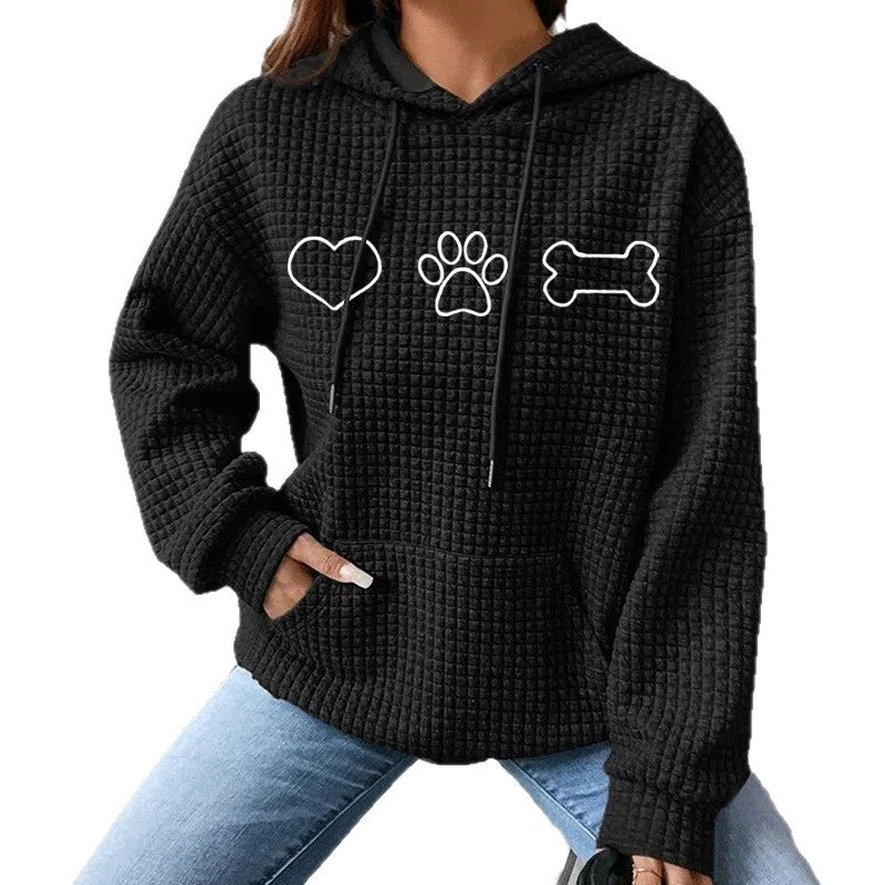 Women's Love Paw Print Pullover Hooded Waffle Women's Sweater, Sweater