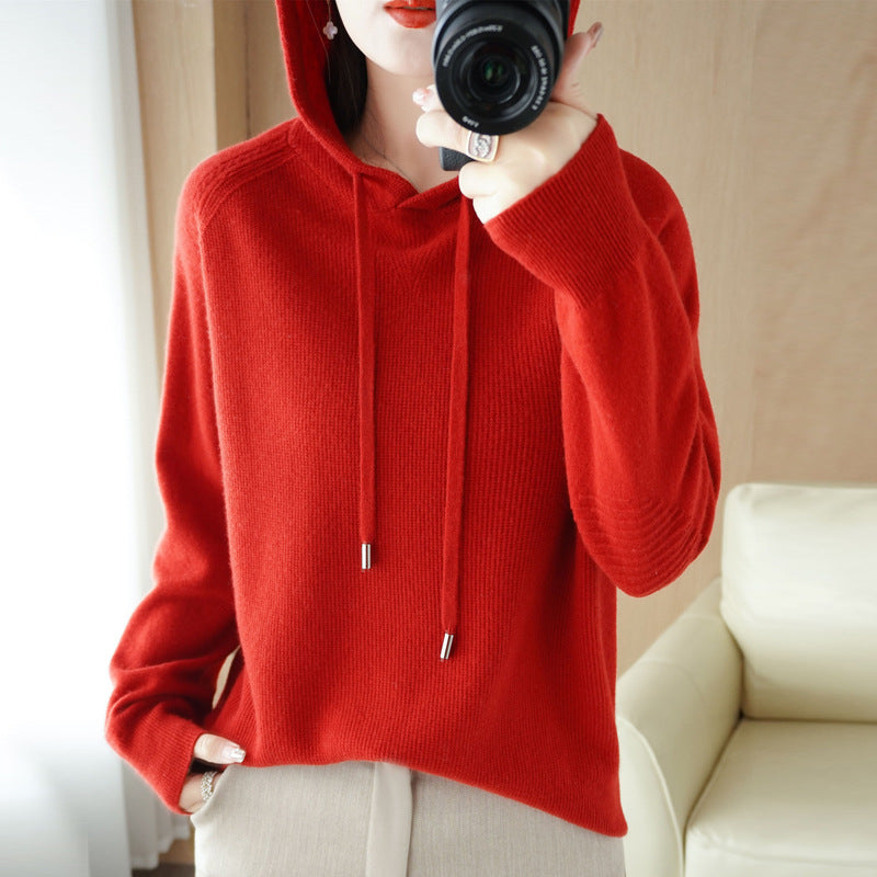Women's Korean Style Solid Color Knitted Hoodie Sweaters