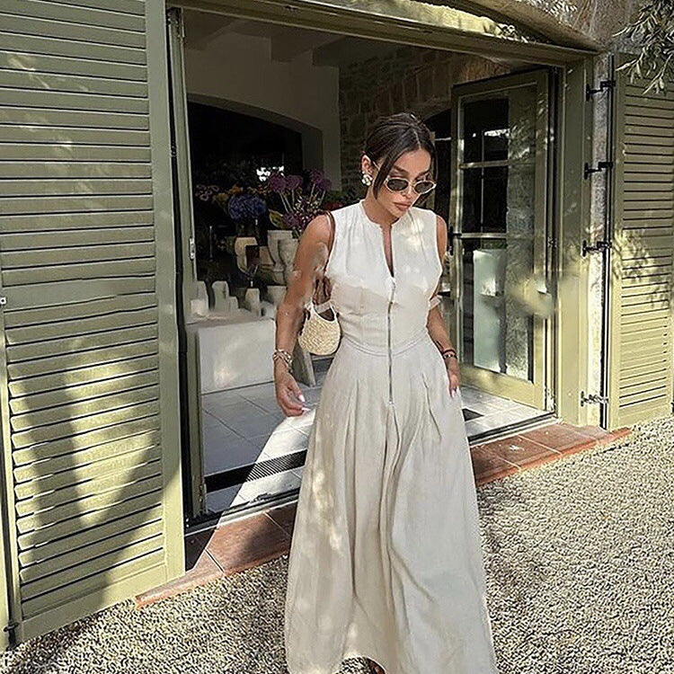 Women's Round Neck Sleeveless Waist Commuting Elegant Dresses
