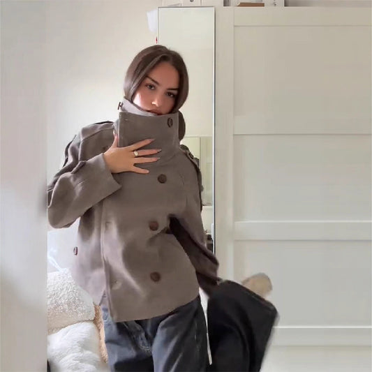Autumn Stand Collar Breasted Woolen Fashion Commuter Coats