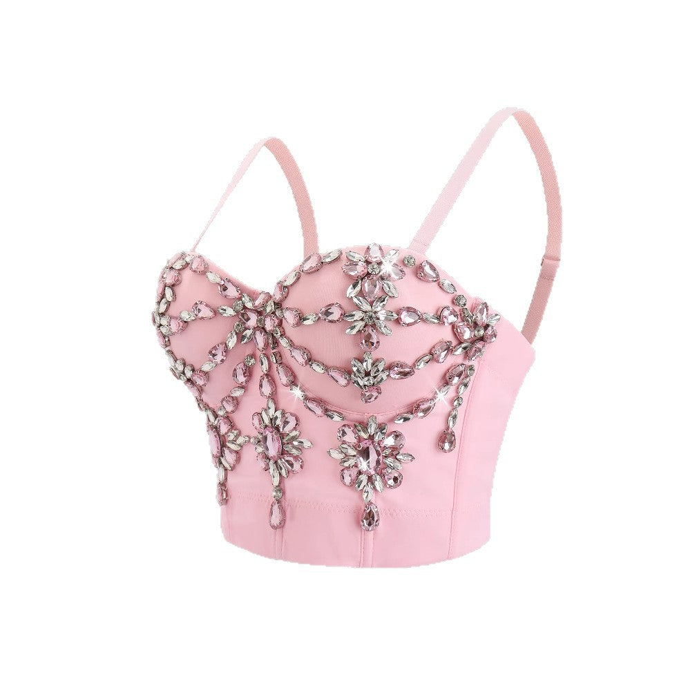 Sling Outer Wear Pink Rhinestone Row Vests