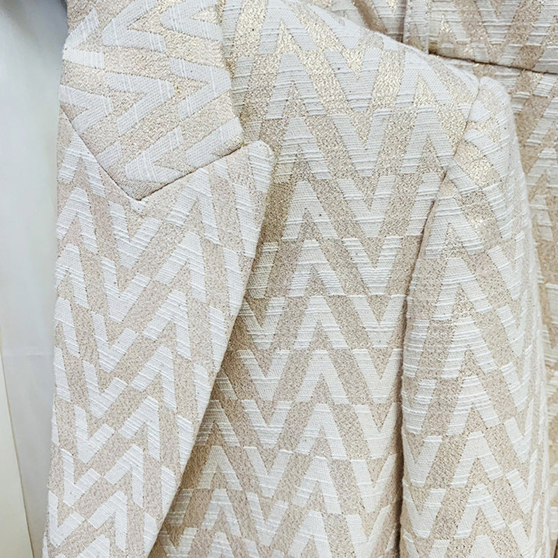 Spring Fashion Jacquard Mid-length Skinny Two-piece Suits
