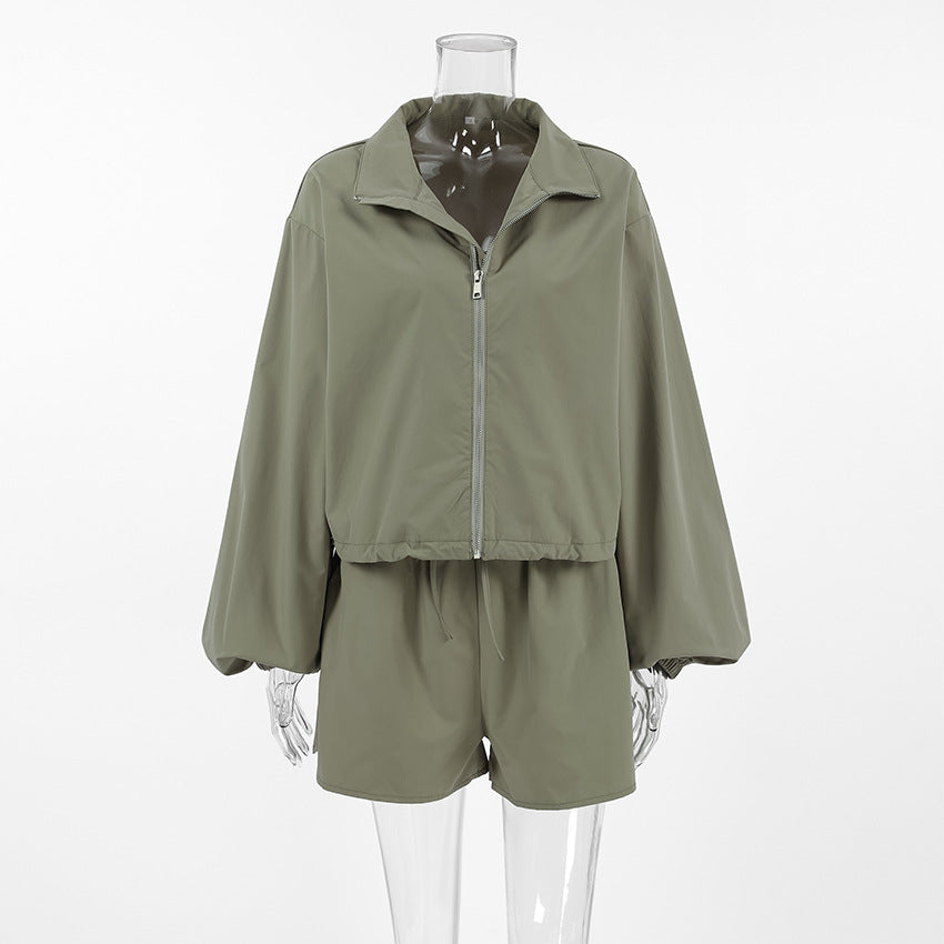 Green Windbreaker Autumn Versatile Loose Stand-up Collar Long-sleeved Suits