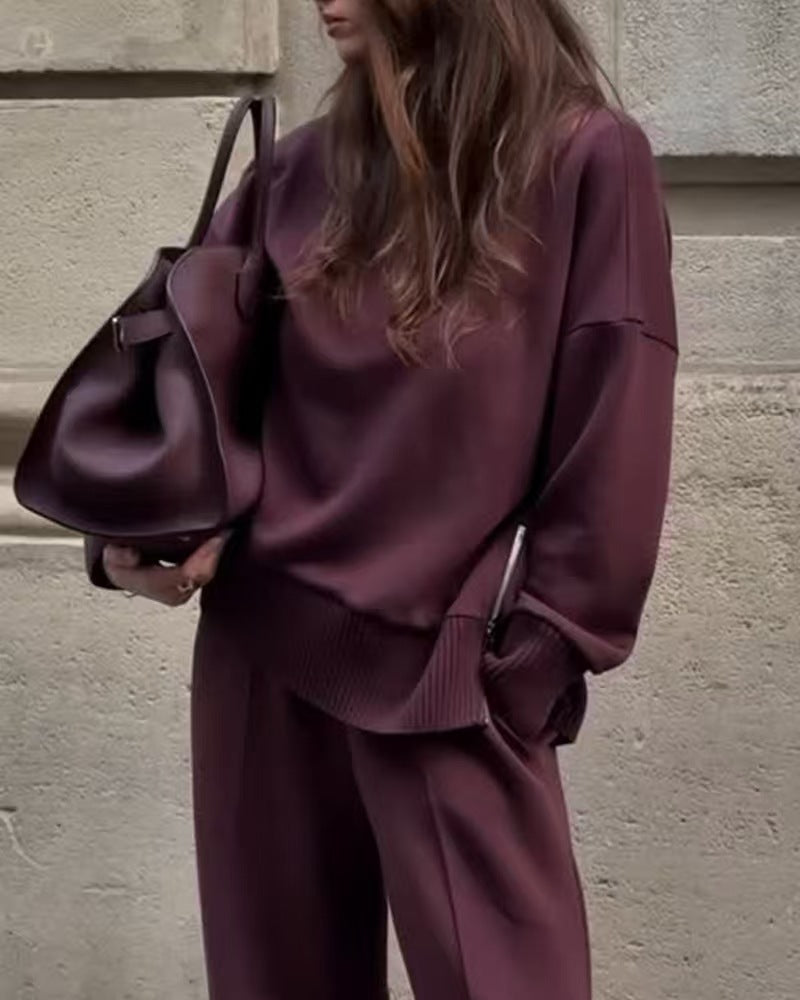 Spring Solid Color Round Neck Loose Suits