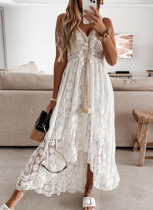 Pretty Lace Long Patchwork Sling Dress Dresses