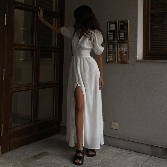 Dress Design Puff Sleeve Slimming Temperament Dresses