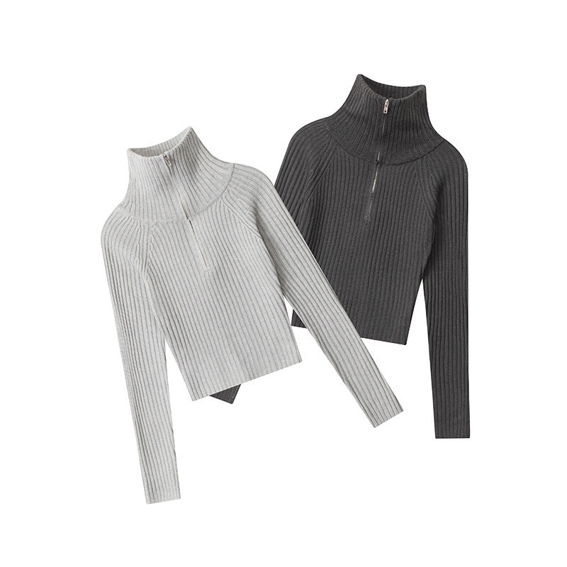 Women's Design Half Zipper Turtleneck Lapel Slim Fit Sweaters