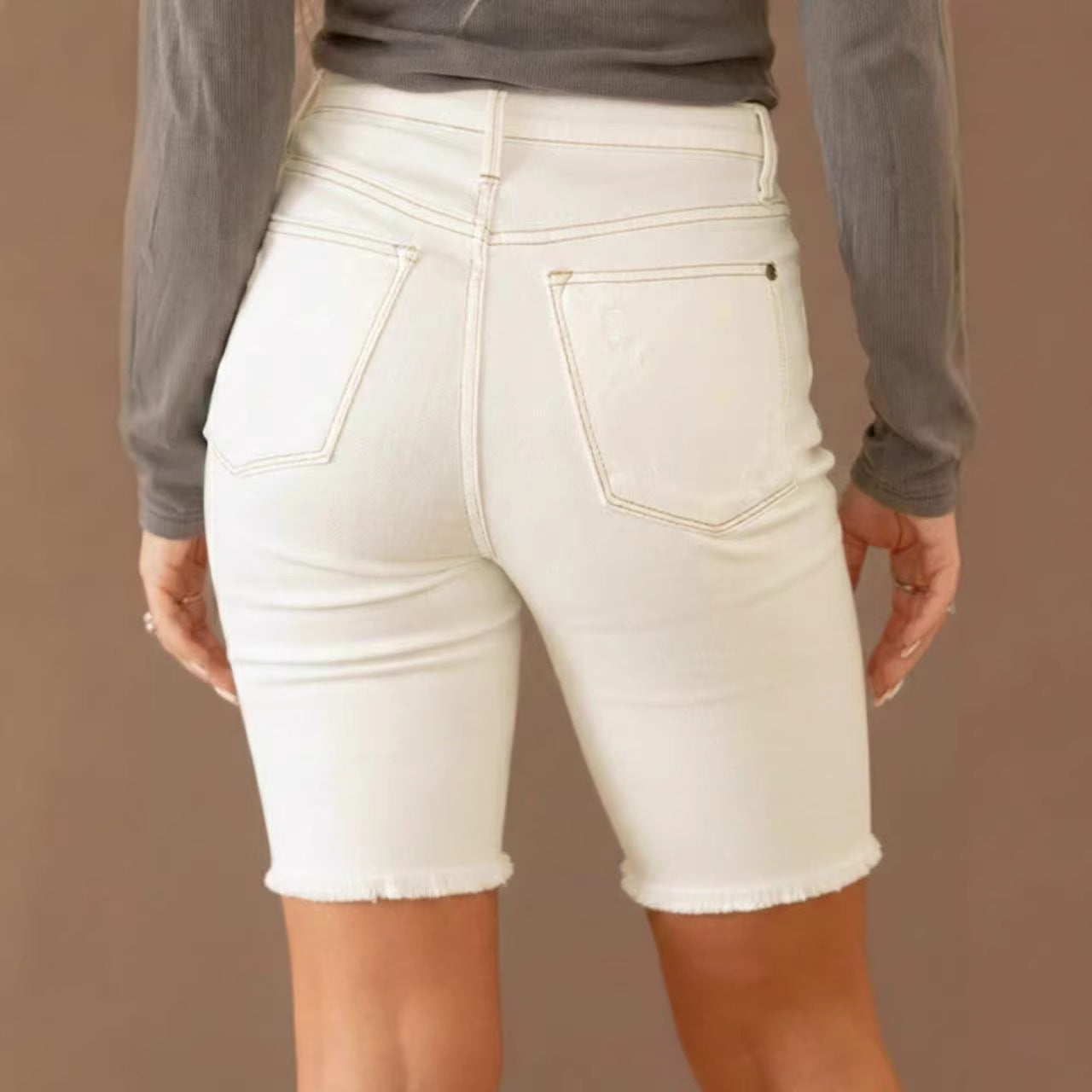 Women's Denim Mid-length Designed With Tassel Hem Combines Casual Comfortable Fashion Pants