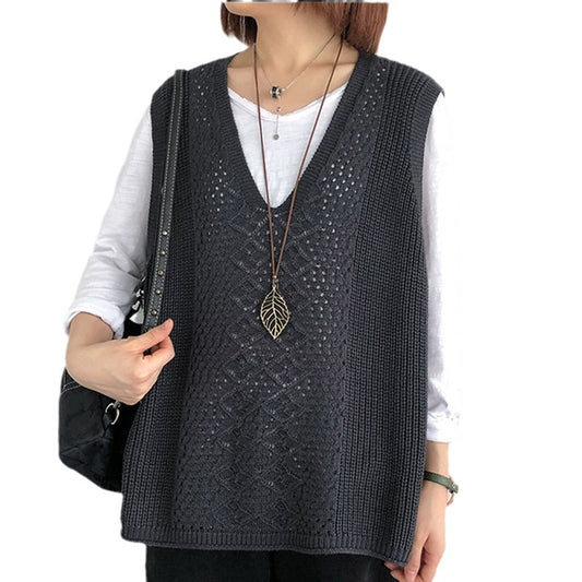 Women's Style Solid Color Hollow Out Knitted Women's Vest