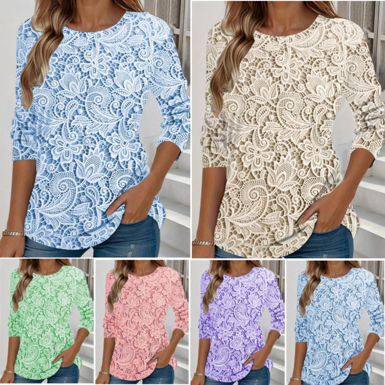 Women's Round Neck Elegant Style Printed Long-sleeved Women's Sweater, Sweater