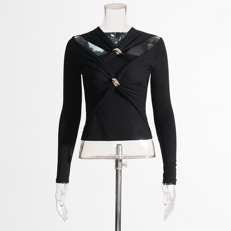 Women's Out Metallic Decorative Button Slim Fit Blouses