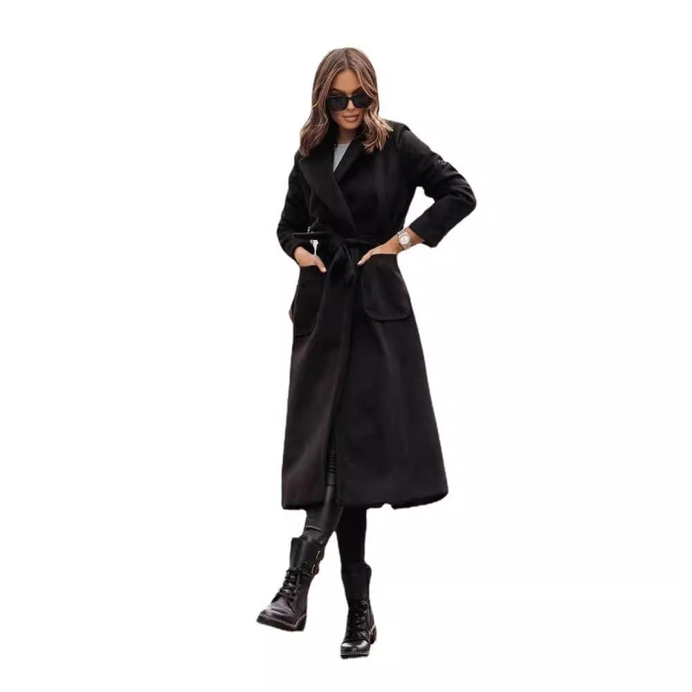 Women's Simple Double Breasted Long Sleeve Lapel Coats