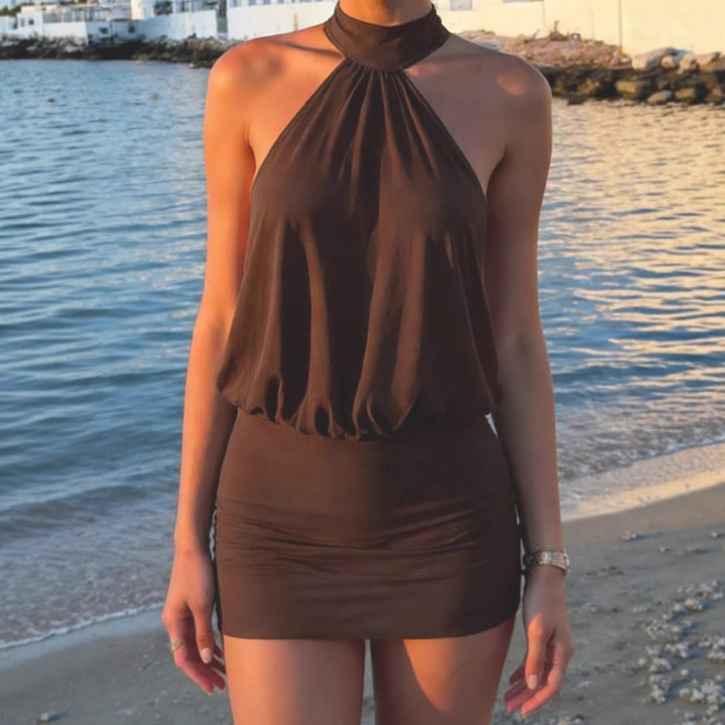 Summer Sleeveless Halter Sexy Backless Skinny Dress