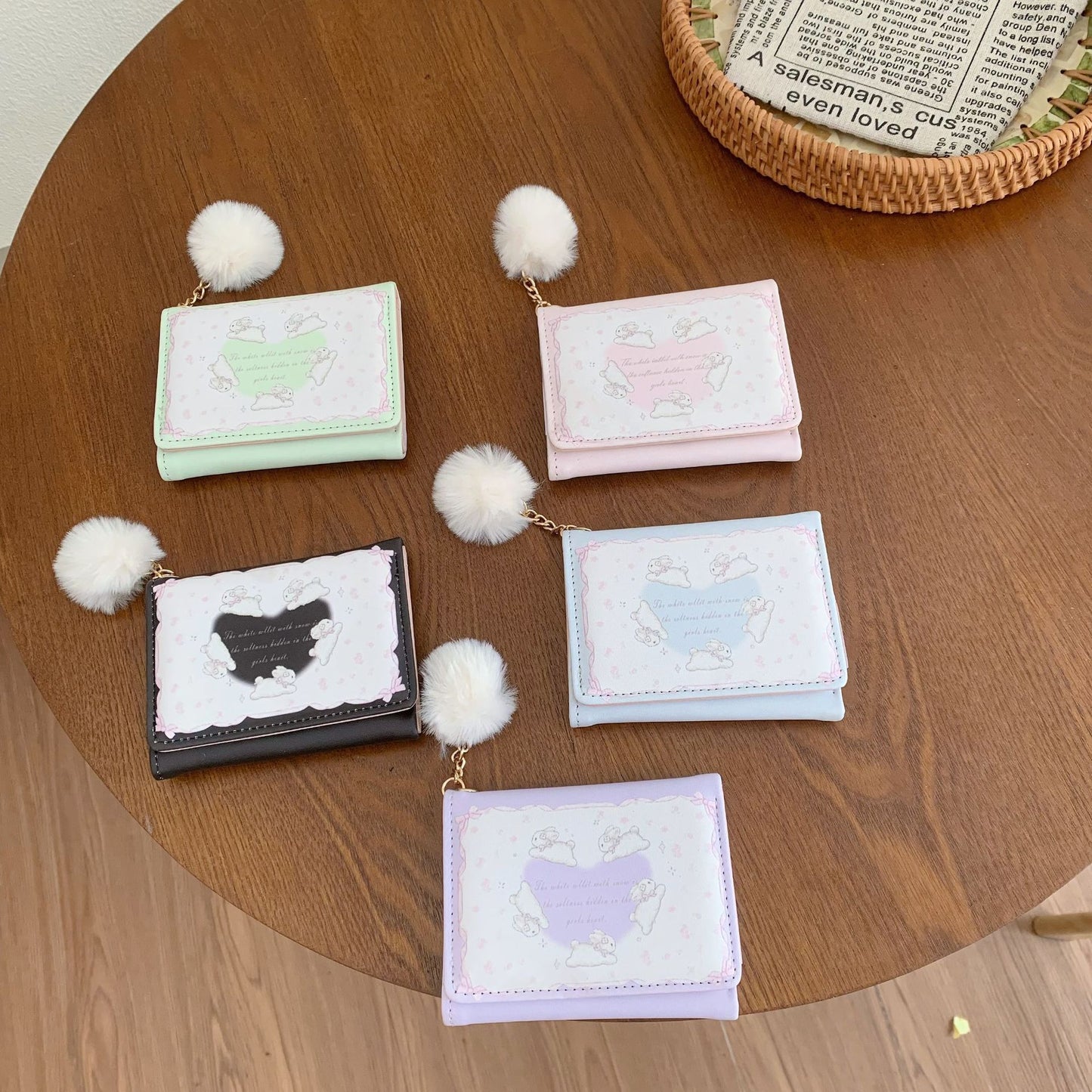 Female Short Cute Love Hair Ball Korean Ladies Wallets