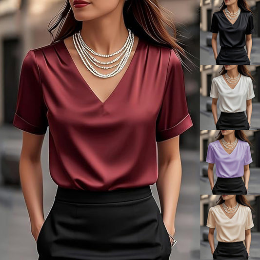 Women's Summer French Style Pleated Design Temperament Commute Sleeve Shorts