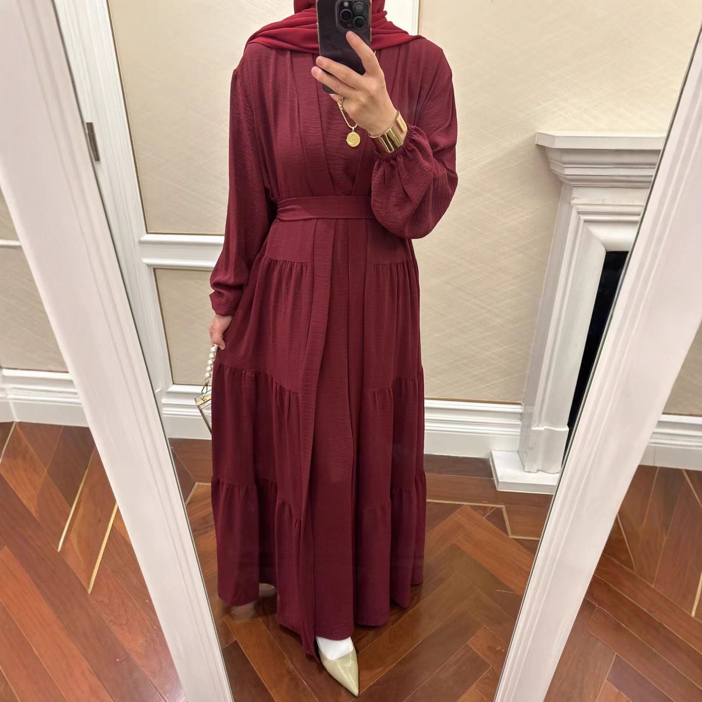 Turkish Solid Color Robe Dress Two-piece Dresses