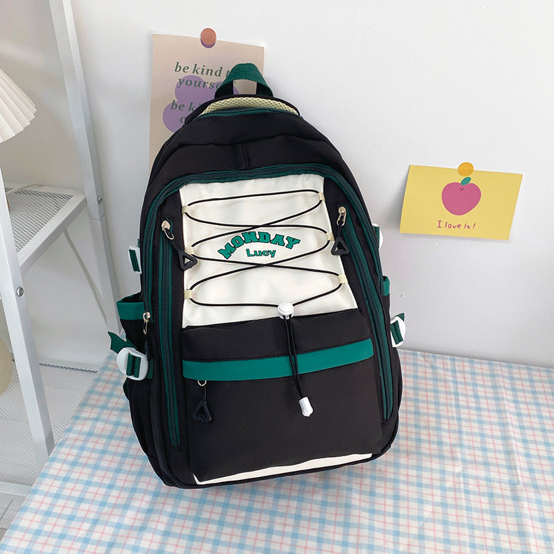 Good-looking Mori Style Contrast Color Drawstring Middle School Students' Schoolbags
