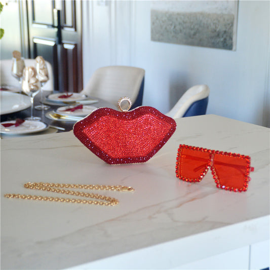 Women's Rhinestone Lips Dress Red Party Dinner Evening Bags