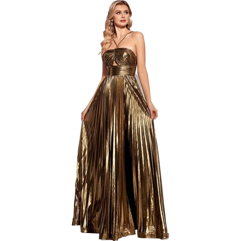 Women's Sleeveless Backless Halter Dress Stylish Texture Sexy Dresses