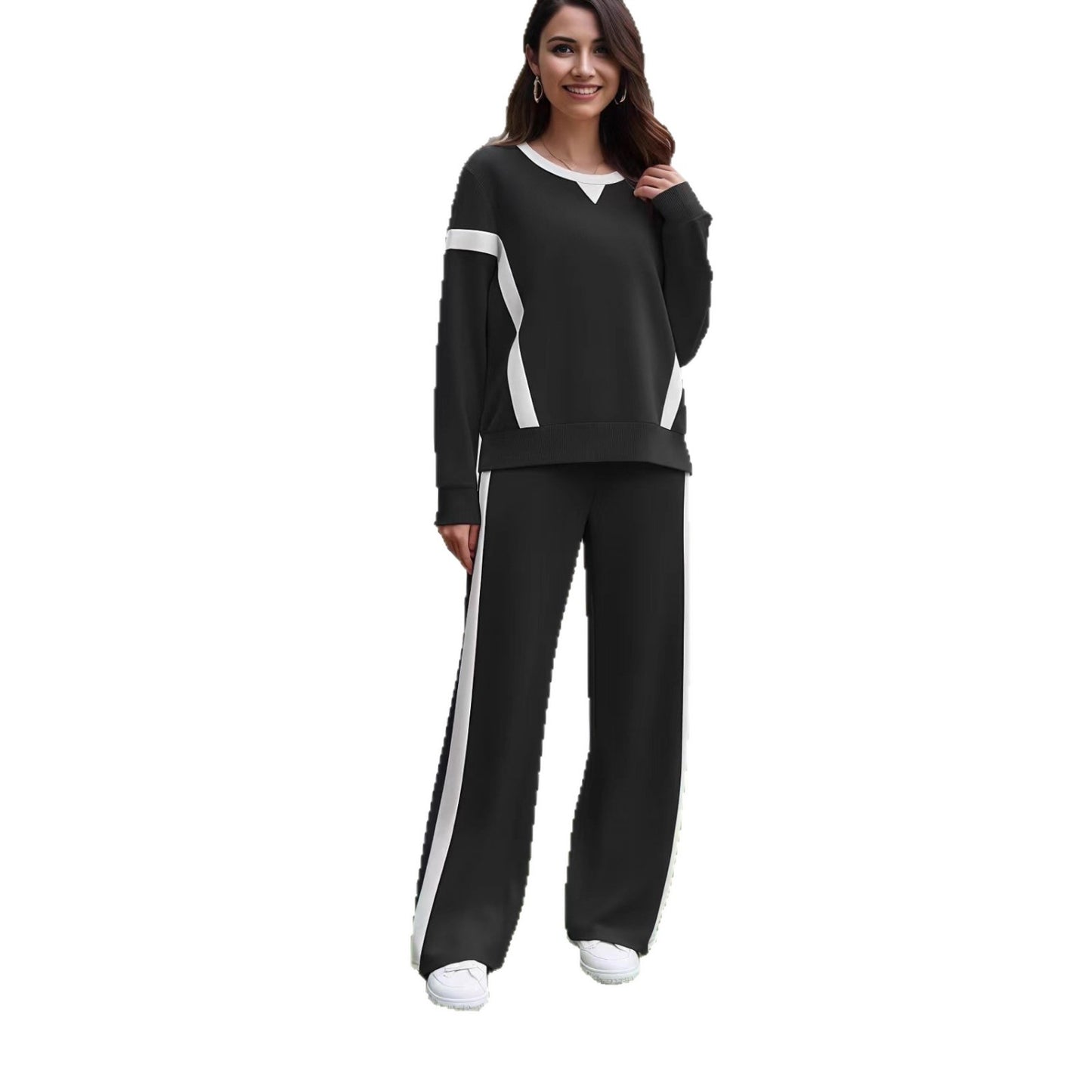 Women's Autumn Striped Color Matching Long Sleeve Fashion Casual Suit