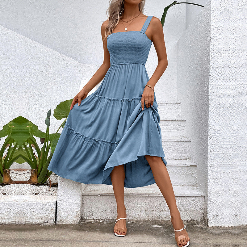 Popular Casual Vacation Versatile Solid Color Dresses