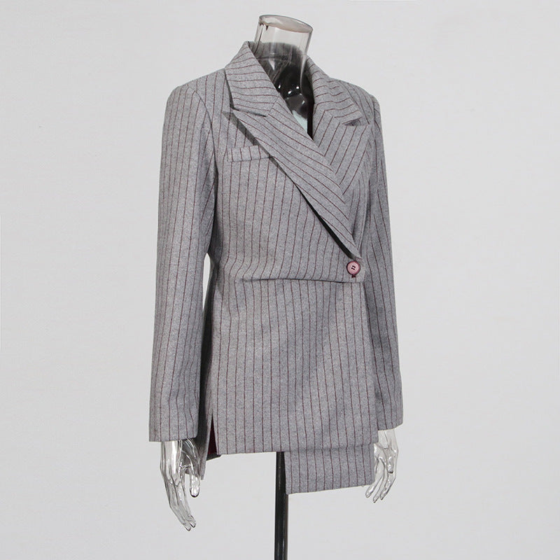 Style Spring Irregular Design Gray Striped Blazers