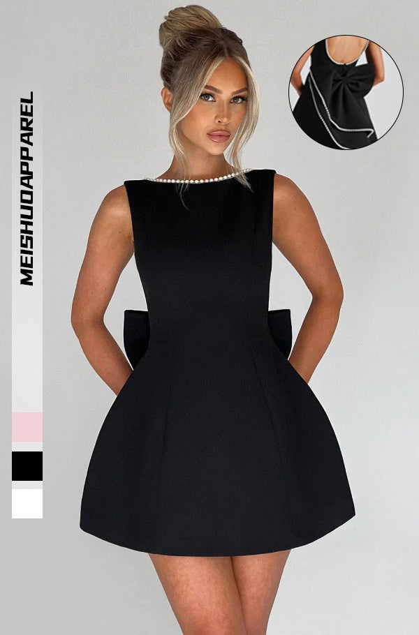 Women's Summer Pearl Bow Fashion Slim Fit Dresses