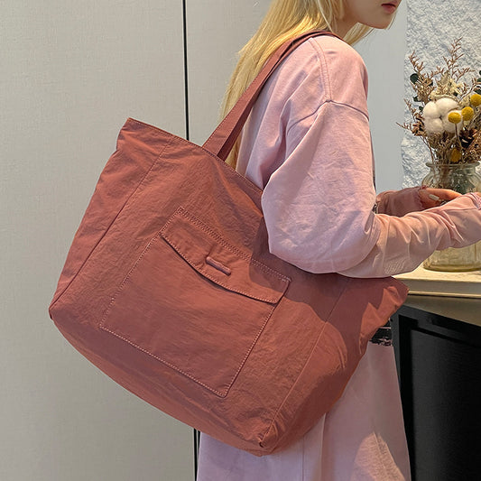 Simple Solid Color Large Capacity Commuter Tote Bags