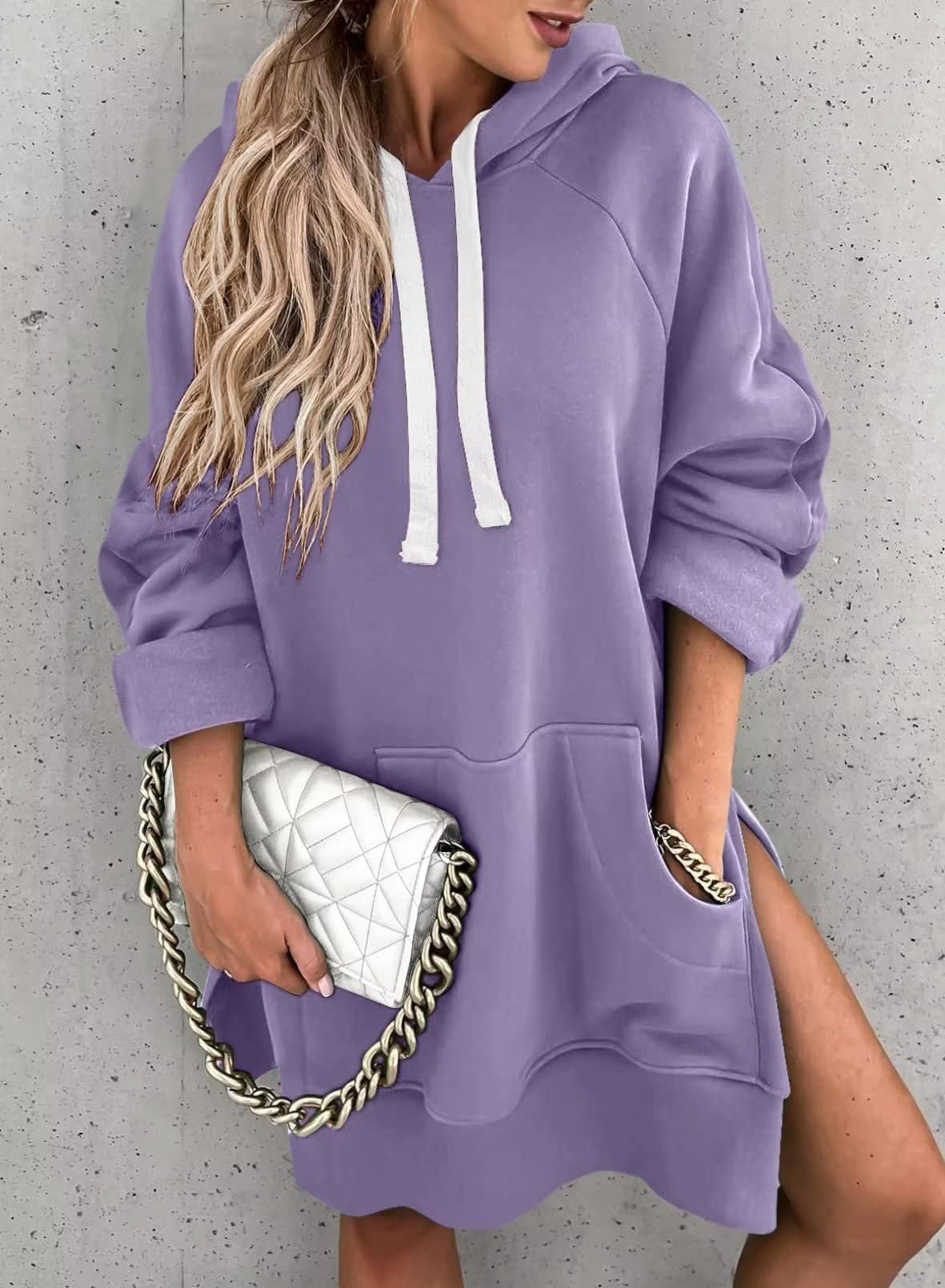 Women's Solid Color Casual Hooded Mouse Bag Rope Brushed Women's Sweater, Sweater