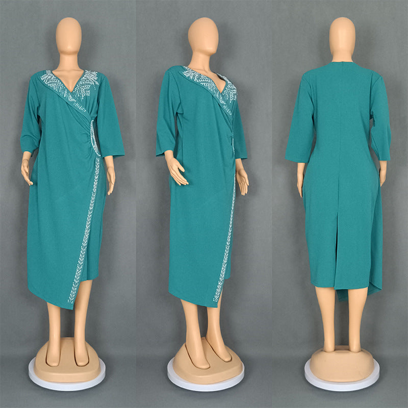 Women's Glamorous African Dress Fashion Rhinestone Plus Size