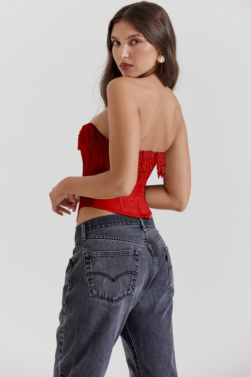 Solid Color Sexy Pearl Tube Sleeveless Tops