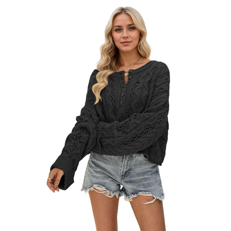 Women's Button Pullover Personalized Twist Loose Solid Sweaters