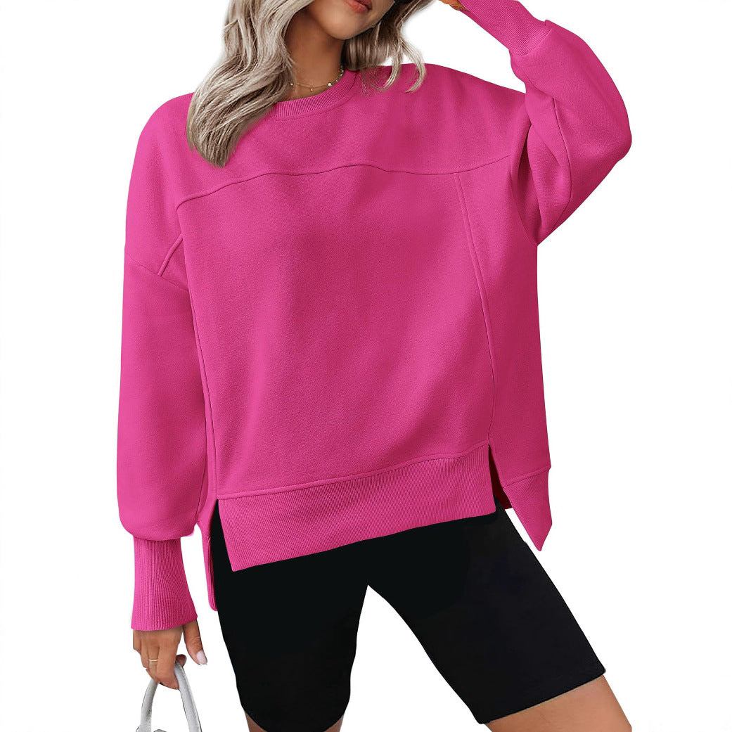Women's Round Neck Long Sleeve Split Casual Loose Women's Sweater, Sweater