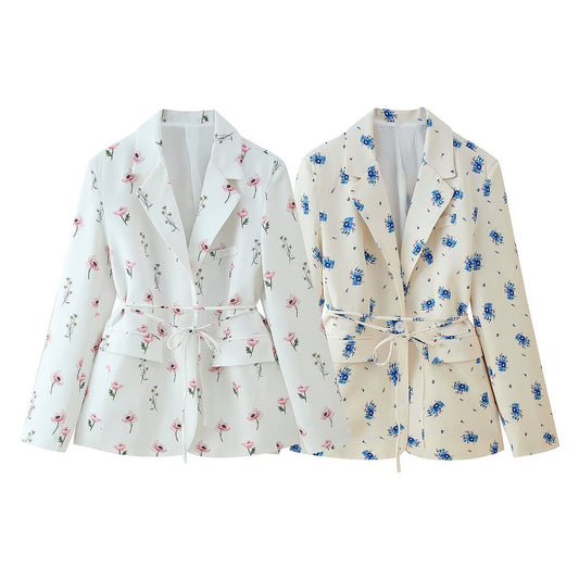 Women's Charming Stylish Two-color Printing Lapel Coats