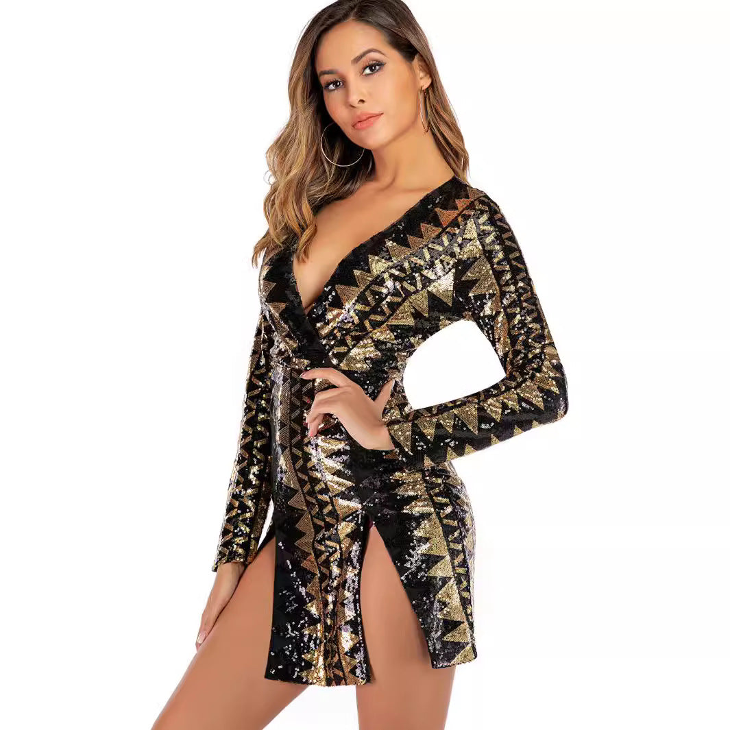 Women's Small Dress Sexy Long Sleeve Split Shorts