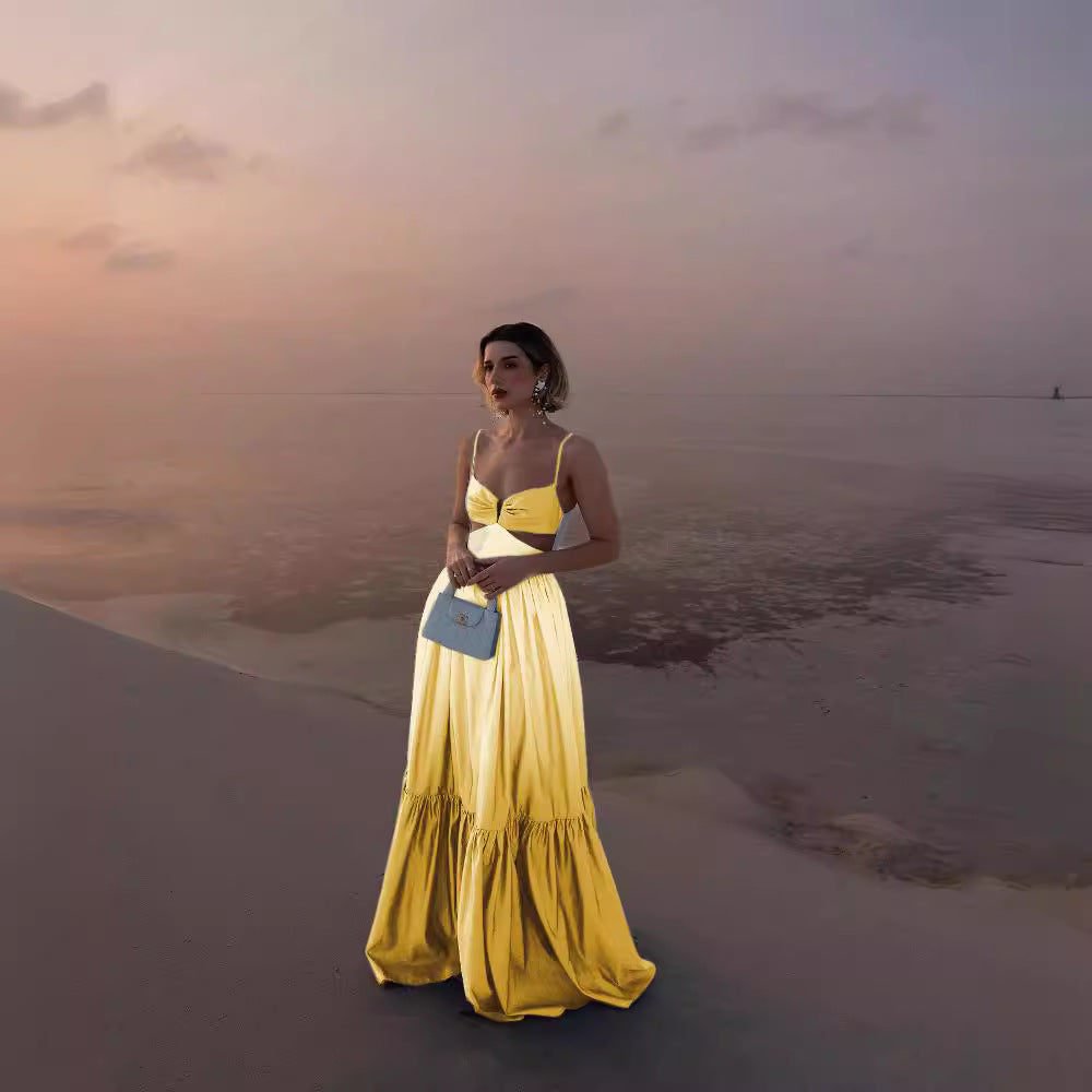 Summer Strap Gradient Color Backless Sleeveless Dress