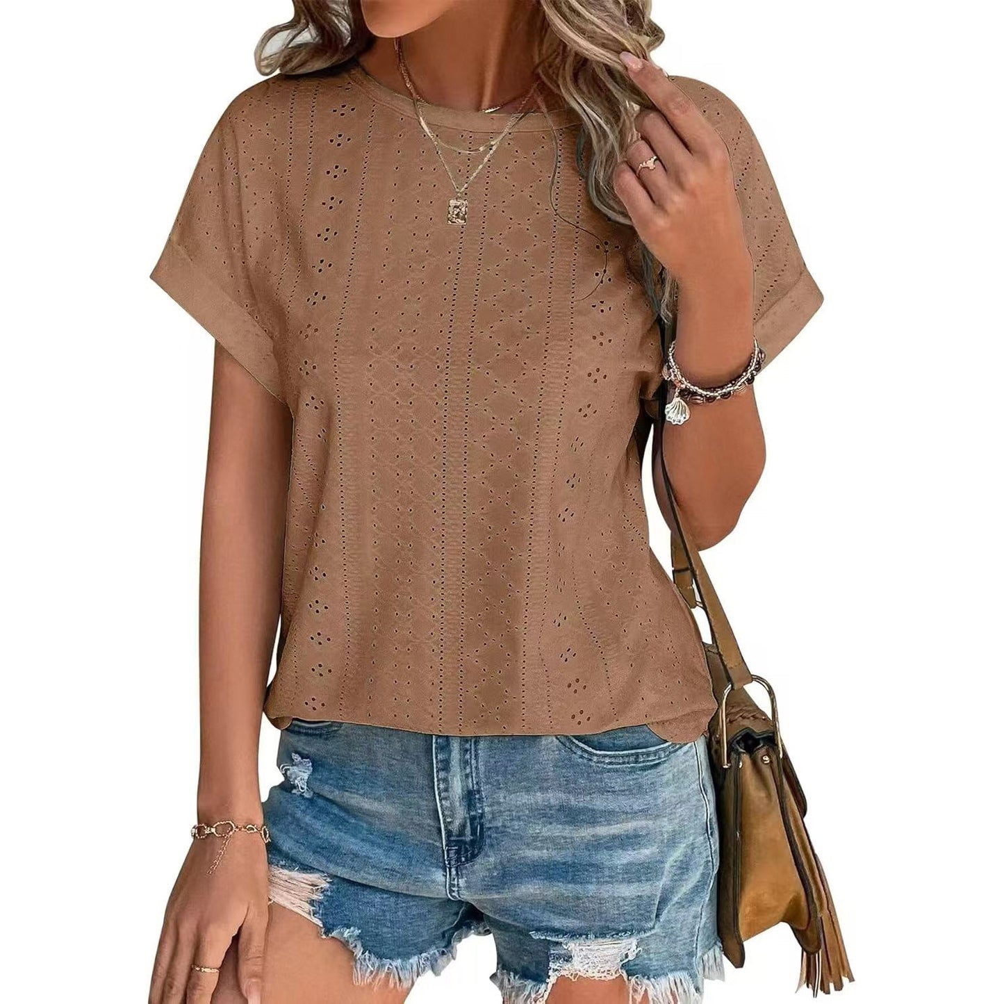 Women's Solid Color Round Neck Loose Sleeve Women's T-shirt