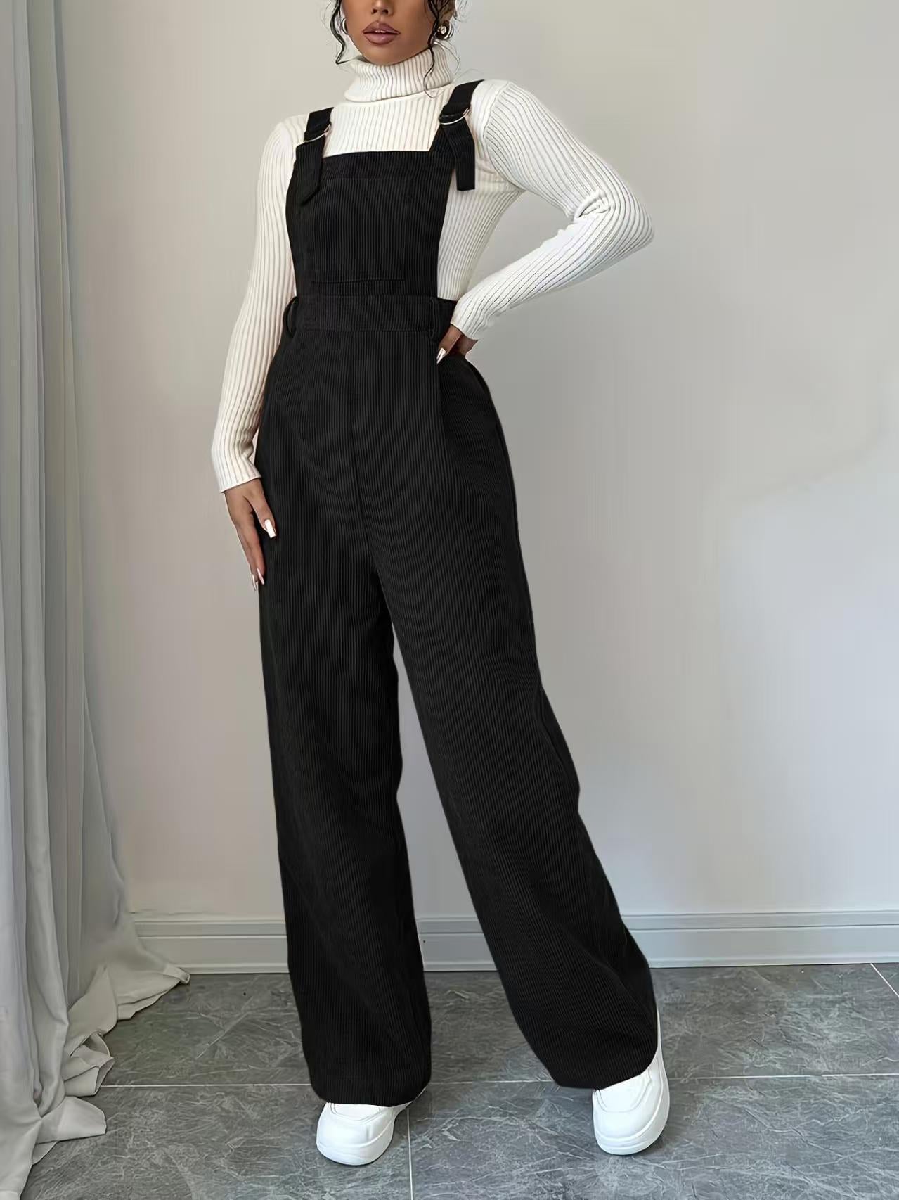 Women's Corduroy Overalls Loose Straight Trousers Jumpsuits