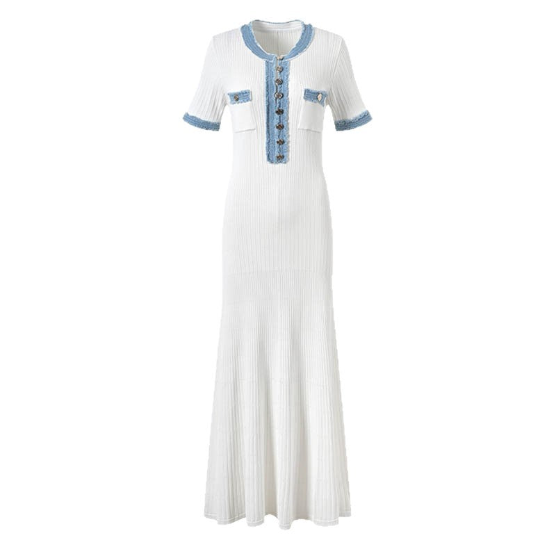 Short-sleeved A- Line Knitted Dress Simple Dresses