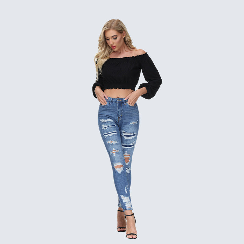 Women's Ripped Slim Fit Skinny Processed For Pants