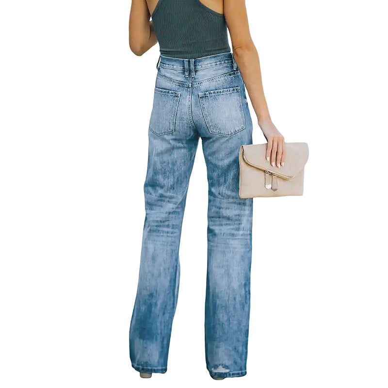 Women's Water Washed Hole Denim Trousers Are Super Women's Jeans