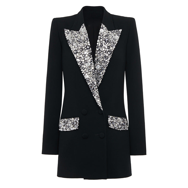 Trendy Handmade Gorgeous Beads Rhinestones Slim Fit Small Suit