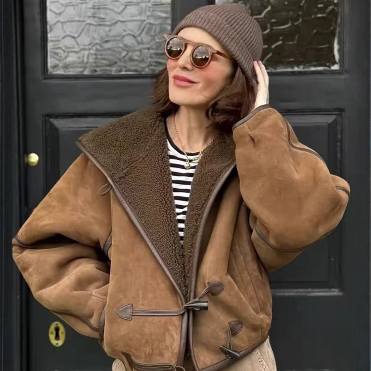 Women's Fashion Casual Profile Loose Hooded Fur Coats