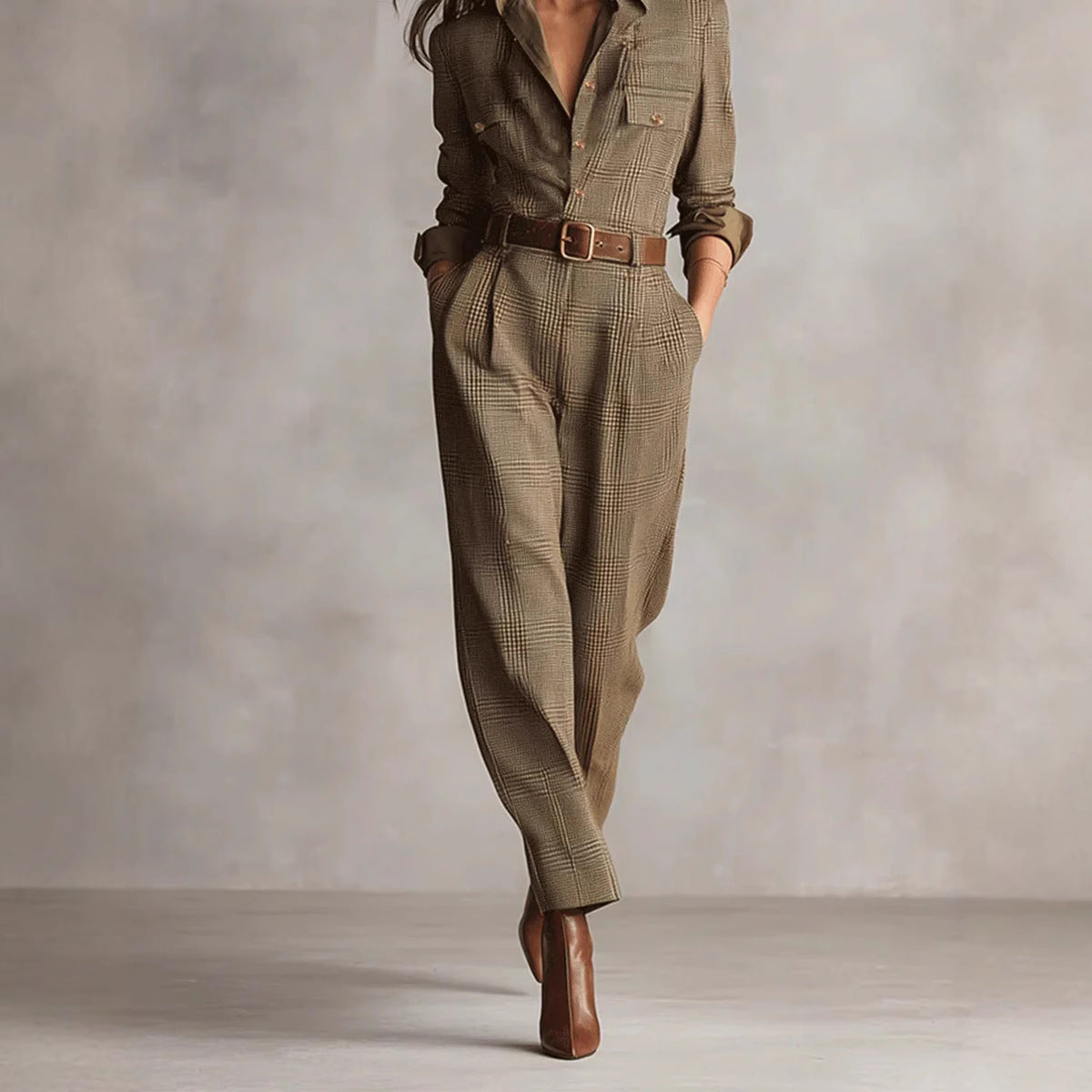 Women's Autumn Classic Retro Plaid Cargo Overalls Jumpsuits