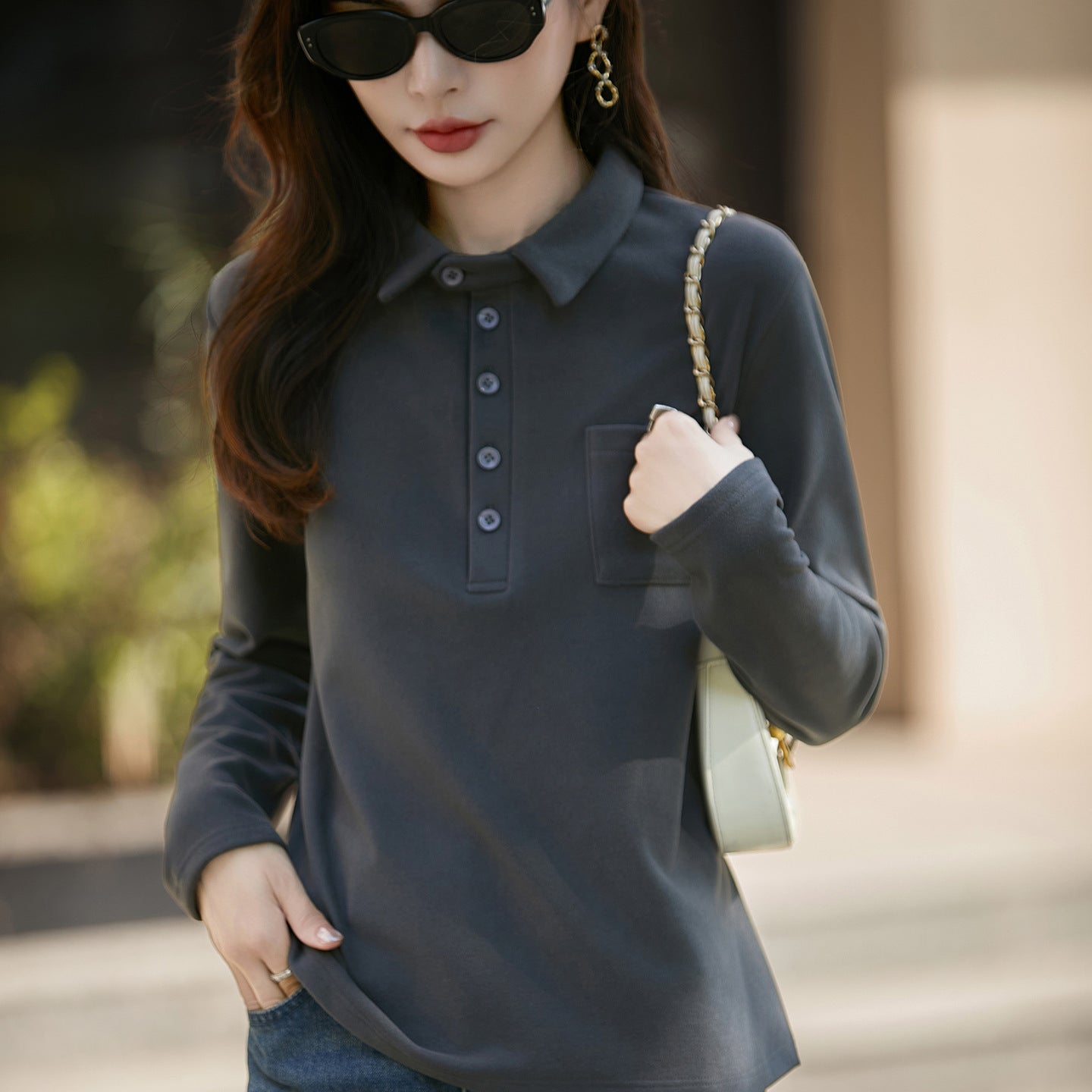 Lapel Double-sided Brushed Base Shirt Female Blouses